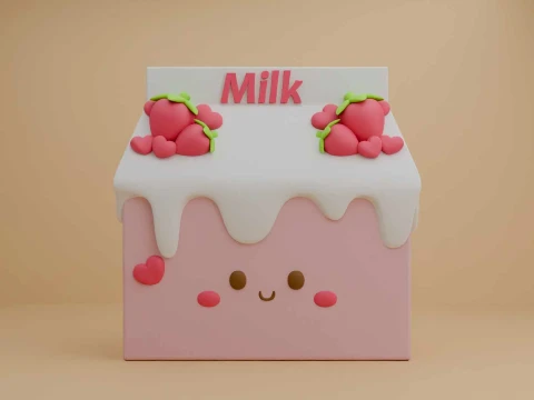 Cute 3dprintable milk and strawberry decoration 3D प्रिंट मॉडल