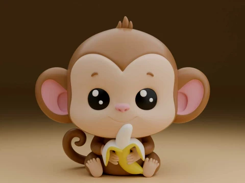 Cute 3dprintable monkey toy and banana 3D Druckmodell