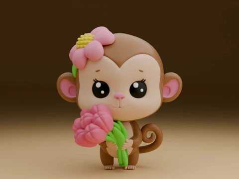 Cute 3dprintable monkey toy and flower 3D Baskı Modeli