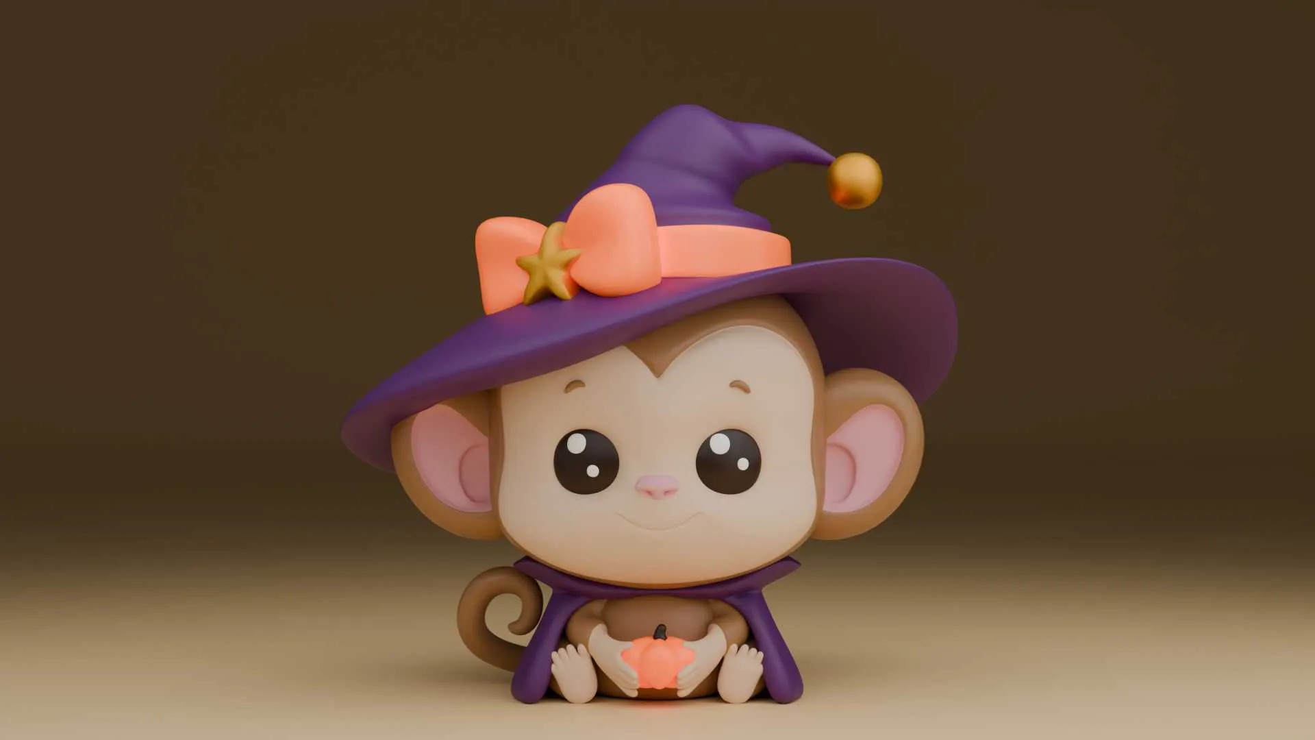 Cute 3dprintable monkey wizard for halloween gift 3D Print Model .c4d .max .obj .3ds .fbx .stl .blend 