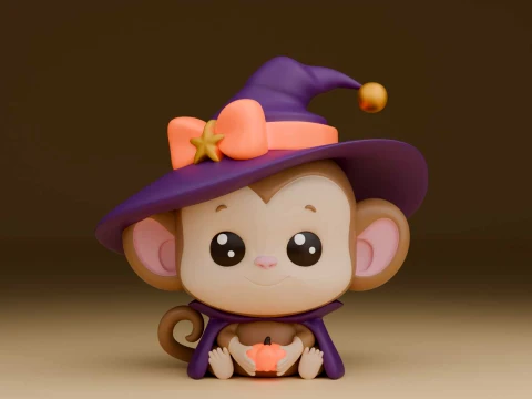 Cute 3dprintable monkey wizard for halloween gift 3D Print Model