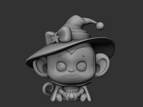 Cute 3dprintable monkey wizard for halloween gift 3D Print Model