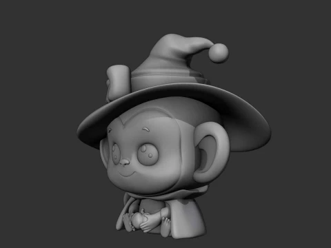 Cute 3dprintable monkey wizard for halloween gift 3D Print Model