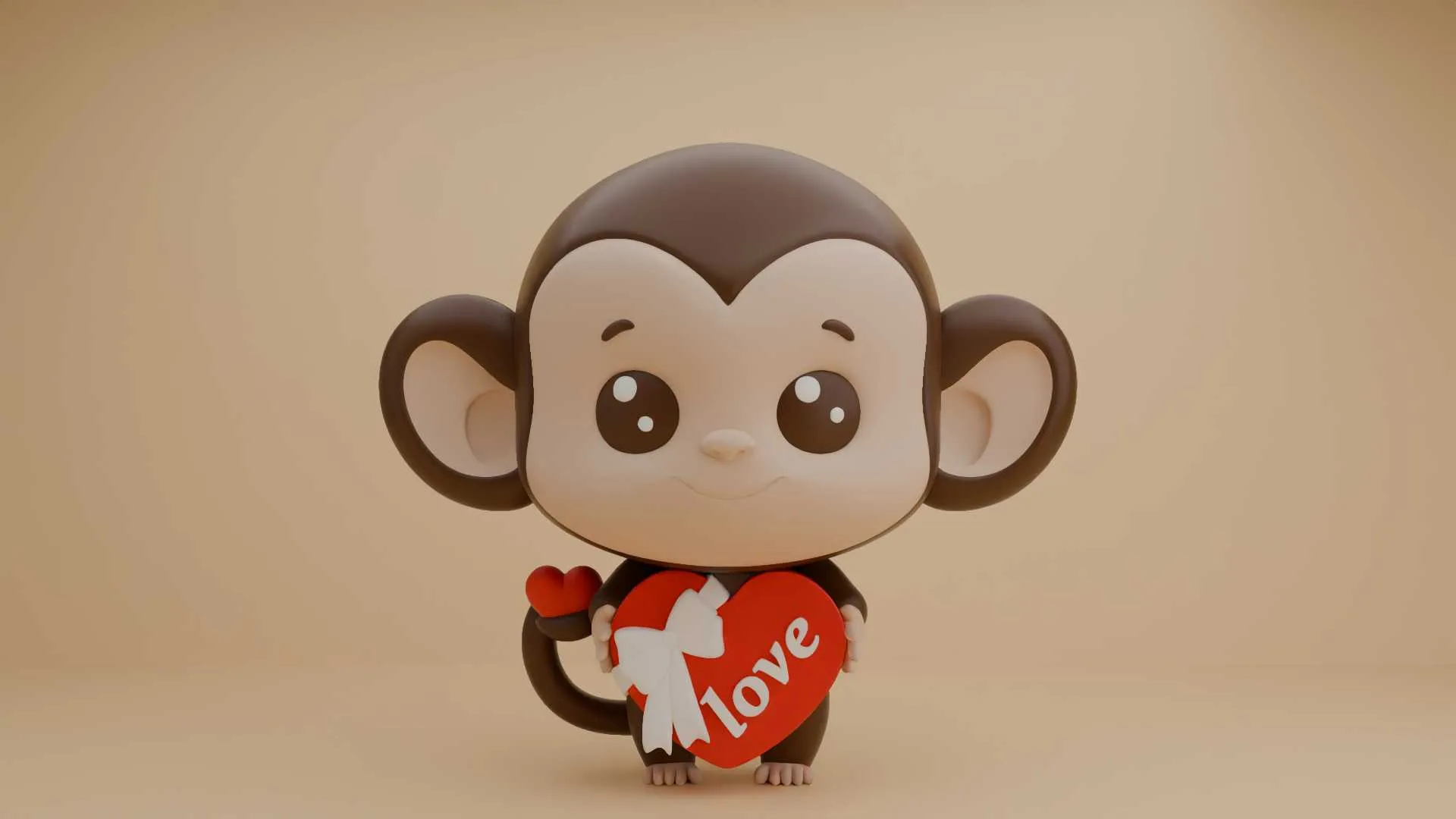 Cute 3dprintable monkey and heart for valentine figure 3D Print Model .c4d .max .obj .3ds .fbx .stl .blend 