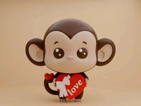 Cute 3dprintable monkey and heart for valentine figure Model do druku 3D