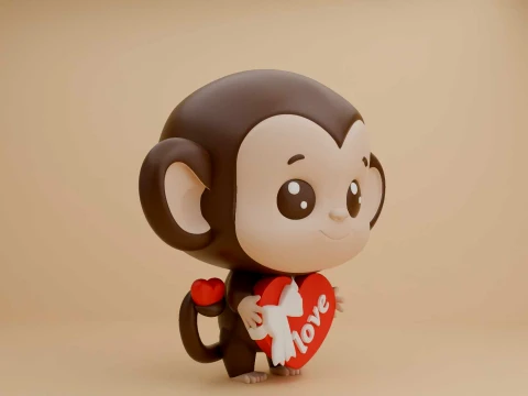 Cute 3dprintable monkey and heart for valentine figure 3D Print Model
