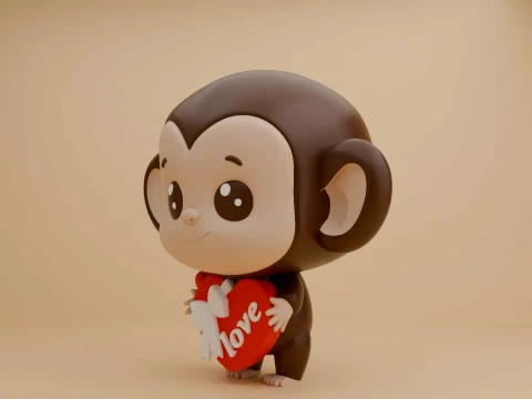 Cute 3dprintable monkey and heart for valentine figure 3D Print Model