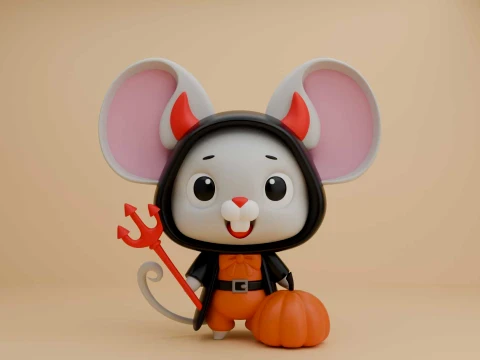 Cute 3dprintable mouse demon and pumpkin for halloween decor 3D Print Model