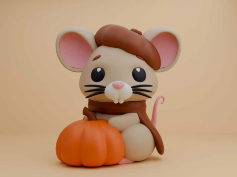Cute 3dprintable mouse and pumpkin for fall decor 3D Print Model