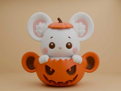 Cute 3dprintable mouse and pumpkin for halloween decor 3D Print Model