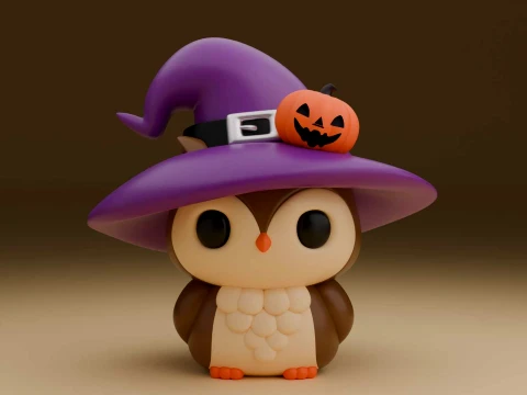 Cute 3dprintable owl wizard for halloween figure 3D Print Model