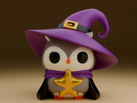 Cute 3dprintable owl wizard for halloween figure 3D Print Model