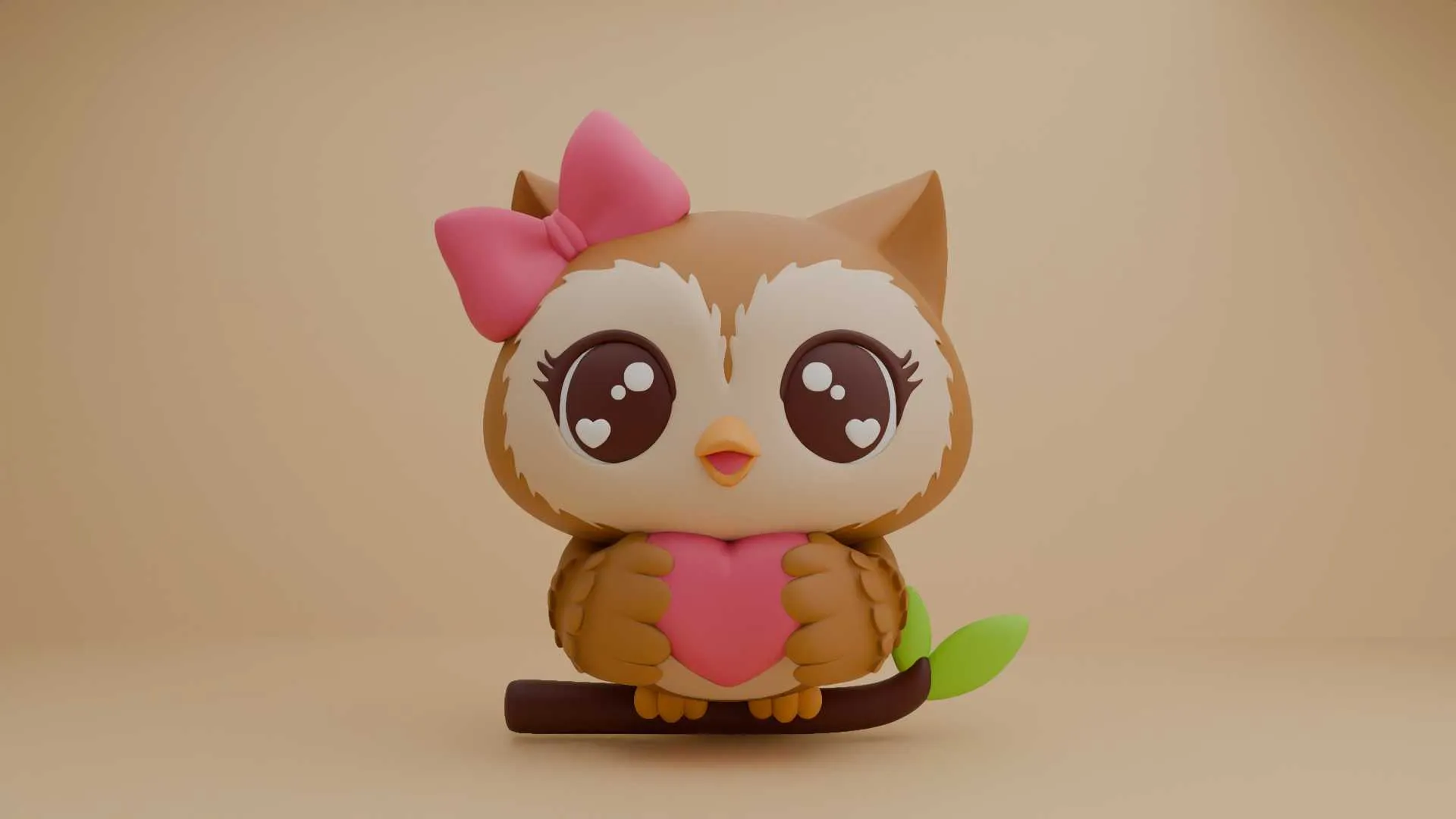 Cute 3dprintable owl and heart for valentine figure 3D Print Model .c4d .max .obj .3ds .fbx .stl .blend 