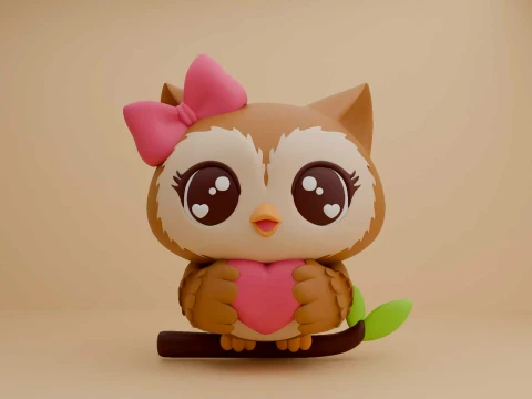 Cute 3dprintable owl and heart for valentine figure Model do druku 3D