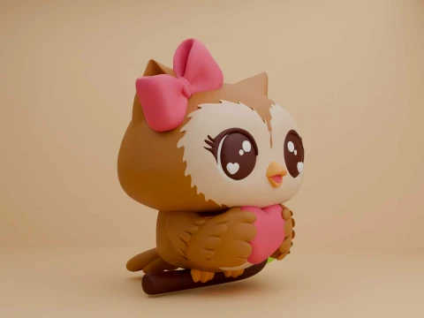 Cute 3dprintable owl and heart for valentine figure 3D Print Model