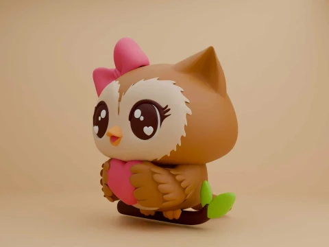 Cute 3dprintable owl and heart for valentine figure 3D Print Model
