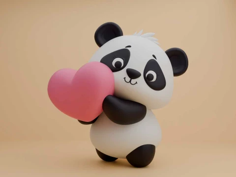 Cute 3dprintable panda bear and heart for valentine gift Model do druku 3D