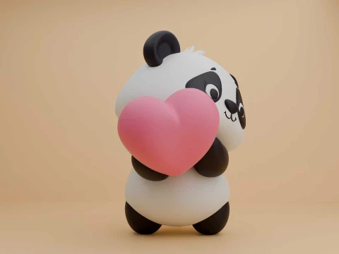 Cute 3dprintable panda bear and heart for valentine gift 3D Print Model