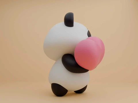 Cute 3dprintable panda bear and heart for valentine gift 3D Print Model