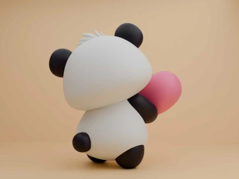 Cute 3dprintable panda bear and heart for valentine gift 3D Print Model