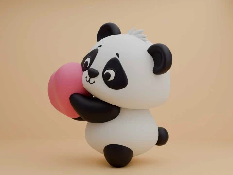 Cute 3dprintable panda bear and heart for valentine gift 3D Print Model