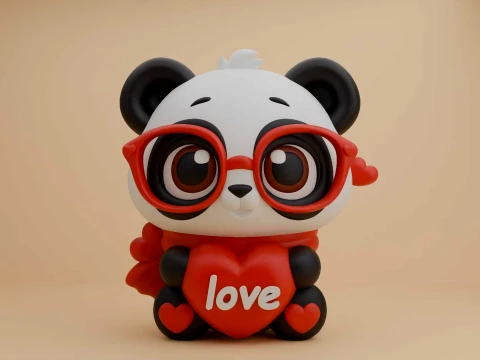 Cute 3dprintable panda bear and heart for valentine gift Model do druku 3D