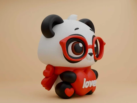 Cute 3dprintable panda bear and heart for valentine gift 3D Print Model