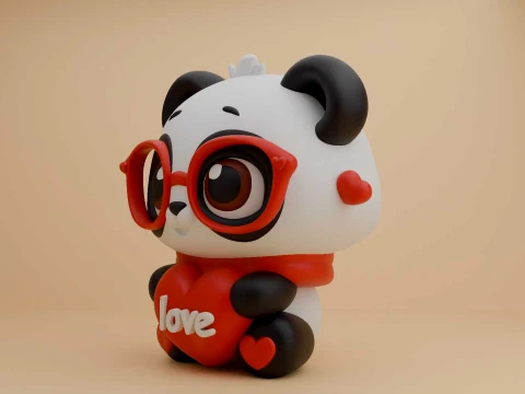 Cute 3dprintable panda bear and heart for valentine gift 3D Print Model
