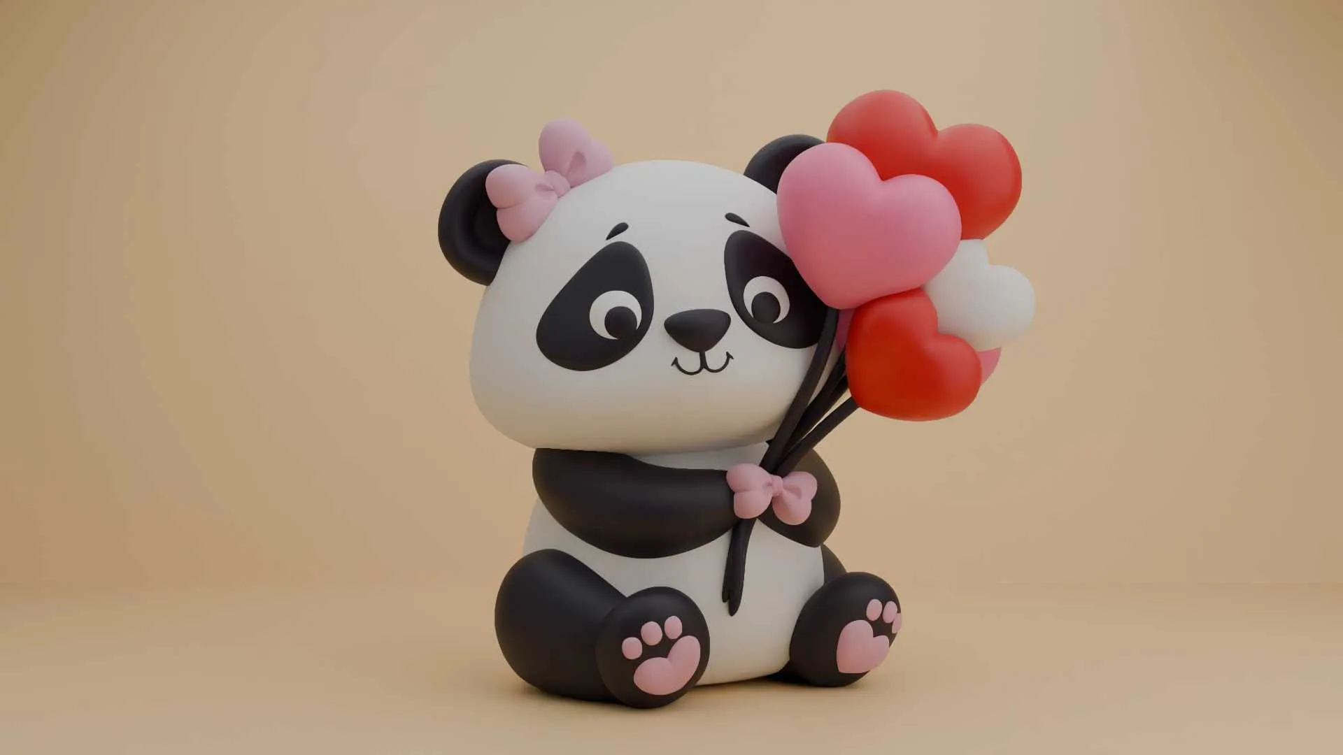 Cute 3dprintable panda bear and heart for valentine gift 3D Print Model .c4d .max .obj .3ds .fbx .stl .blend 