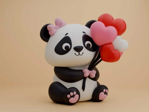 Cute 3dprintable panda bear and heart for valentine gift Model do druku 3D