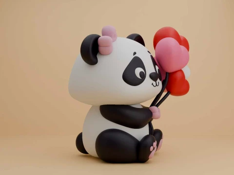 Cute 3dprintable panda bear and heart for valentine gift 3D Print Model