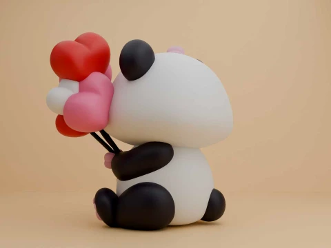 Cute 3dprintable panda bear and heart for valentine gift 3D Print Model