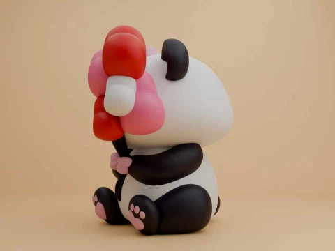 Cute 3dprintable panda bear and heart for valentine gift 3D Print Model