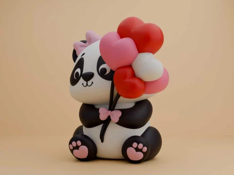 Cute 3dprintable panda bear and heart for valentine gift 3D Print Model