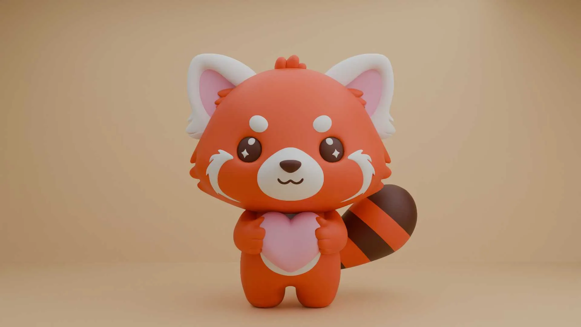 Cute 3dprintable redpanda bear and heart for valentine gift 3D Print Model .c4d .max .obj .3ds .fbx .stl .blend 