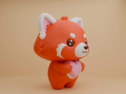 Cute 3dprintable redpanda bear and heart for valentine gift 3D Print Model