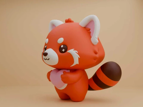 Cute 3dprintable redpanda bear and heart for valentine gift 3D Print Model