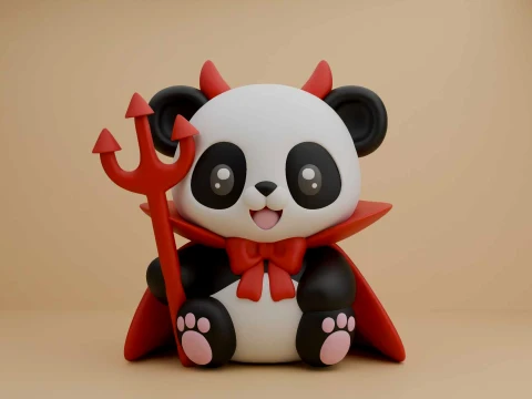 Cute 3dprintable panda bear demon for halloween decor 3D printmodel