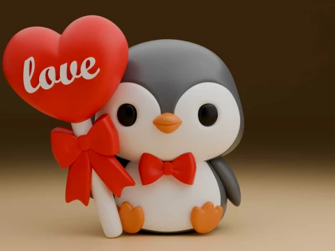 Cute 3dprintable chicken penguin and heart for valentine gift Model do druku 3D