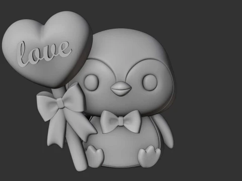 Cute 3dprintable chicken penguin and heart for valentine gift 3D Print Model