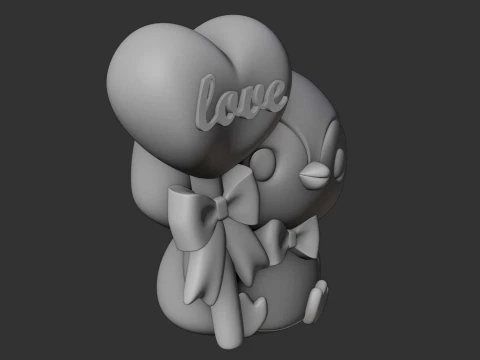 Cute 3dprintable chicken penguin and heart for valentine gift 3D Print Model