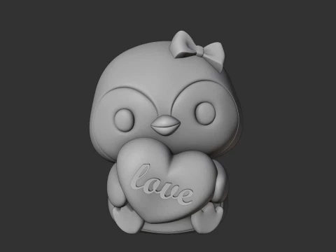 Cute 3dprintable chicken penguin and heart for valentine gift 3D Print Model