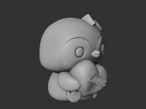 Cute 3dprintable chicken penguin and heart for valentine gift 3D Print Model