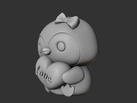 Cute 3dprintable chicken penguin and heart for valentine gift 3D Print Model