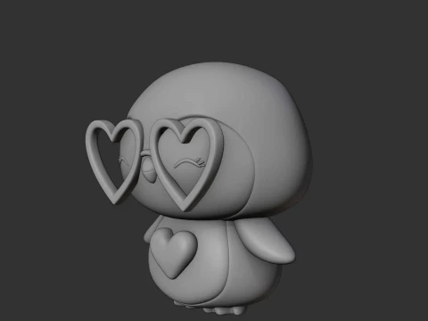 Cute 3dprintable chicken penguin and heart for valentine gift 3D Print Model