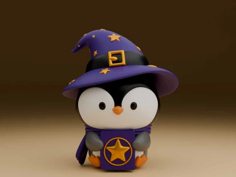 Cute 3dprintable chicken penguin wizard for halloween gift 3D Print Model