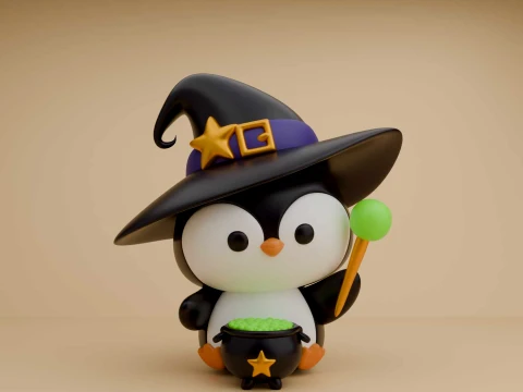Cute 3dprintable chicken penguin wizard for halloween gift 3D Print Model