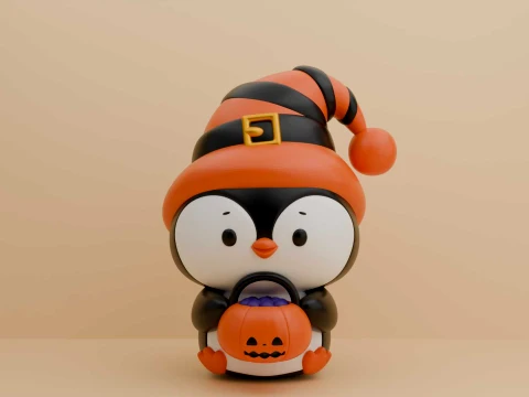 Cute 3dprintable chicken penguin wizard and pumpkin for halloween gift 3D Print Model