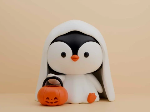 Cute 3dprintable chicken penguin ghost and pumpkin for halloween gift 3D Print Model