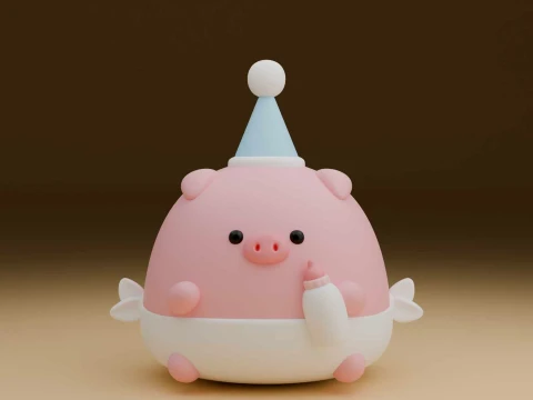 Cute baby pig birthday toy 3D Print Model